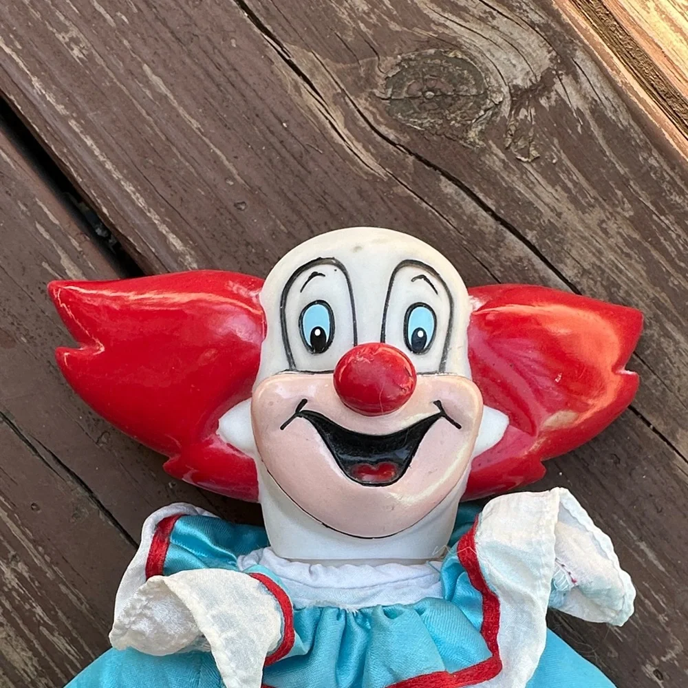 Vintage Bozo Clown 1960’s Plush Toy with bonus Clown Ornaments set